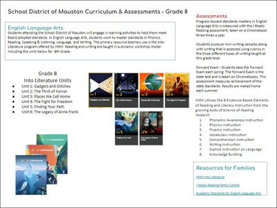 Grade 8 ELA and Math Curriculum photo link