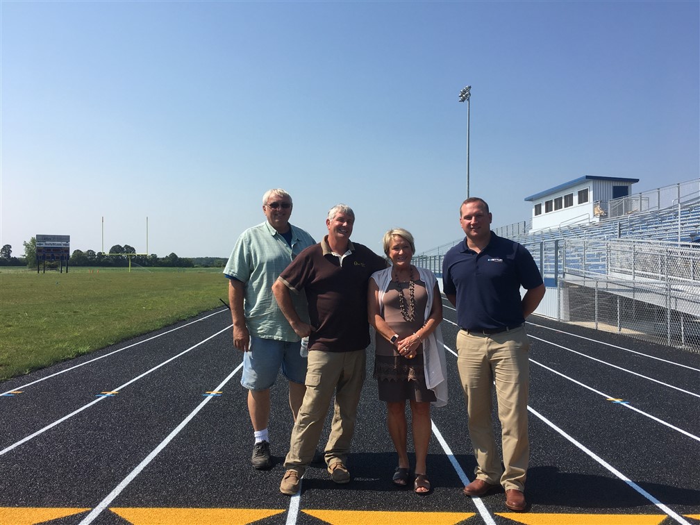 Pictured L-R: Rick Noe, Mauston Director of Buildings and Grounds; Steve McNulty, Olympic Builders Project Director; Dr. Christine Weymouth, Superintendent of Schools; and Ross Rettler, Rettler Corporation (Design Firm)