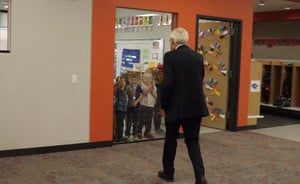 Governor Evers greets several Kindergarteners.