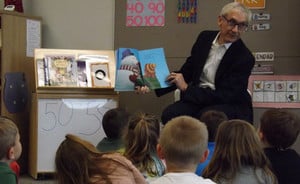 Governor Evers reads to Mrs. Marlewski's 4K class.