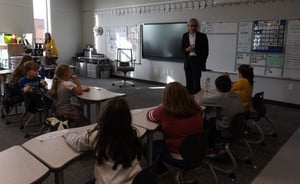 Governor Evers answers questions from Mrs. Giebel's class.