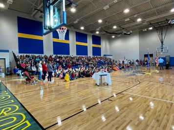 West Side Students hold an assembly in the gym for Veterans Day.