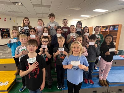 Grayside students show off their Valentine's Day messages.